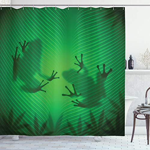 ABAKUHAUS Smaragdgrün Duschvorhang, Tropic Banana Baum Blatt, Stoffliches Gewebe Badezimmerdekorationsset mit Haken, 175 x 180 cm, Smaragdgrün