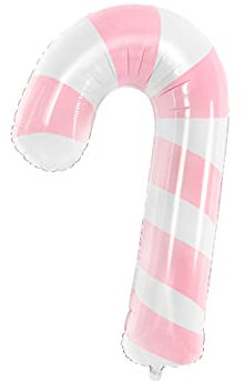 PartyDeco Folienballon in Form einer Zuckerstange in Weiß mit rosen Streifen- Dekoration für Weihnachten Weihnachtsmann- Größe: ca. 50 x 82 cm Ballon für Hel Air Weihnachtsdekoration