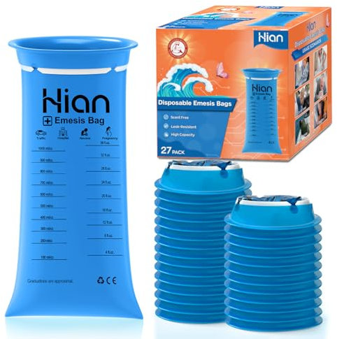 Hion Sick Bags 27 Pack - High Density Vomit Bags, Leak-Resistant & Portable - Ideal for Motion Sickness, Car & Air Travel - Perfect for Pregnant Women, Taxi Drivers