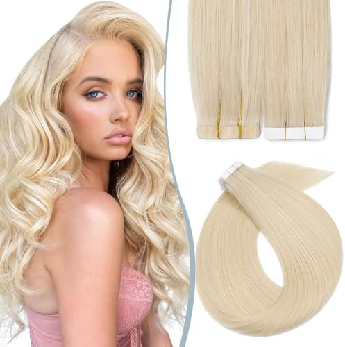 Elailite Tape Extensions Echthaar Blond 30cm 30g, 20 stück Invisible Tape in Haarverlängerung Haarteil Kleber Klebestreifen #60 Platinumblond