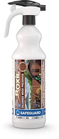Roxil Wood Stain Preserver (Chestnut, 1 Litre Spray) - Fast-Drying Satin Finish for Decking, Fence, Shed, Furniture. Up to 5 Year Protection for Indoor & Outdoor