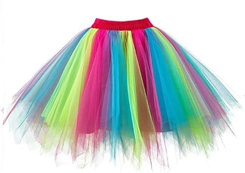 Dressever Damen Tüllrock 50er Rockabilly Petticoat Retro Tutu Ballet Cosplay Prom Abendkleider Anlass Regenbogen X-Large