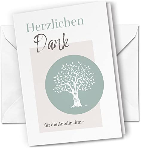 Danksagungskarten Trauer – 10 Klappkarten mit Umschlägen – Motiv: Baum Blätter – Trauerkarten Danksagung mit Text – Dankeskarten Trauer nach Beerdigung