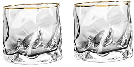 UPKOCH 2pcs Gold Rim Whiskey Glass Home Glass Cup for Whiskey Wine Beer Tea Drinkware for Outdoor Party Barbecue