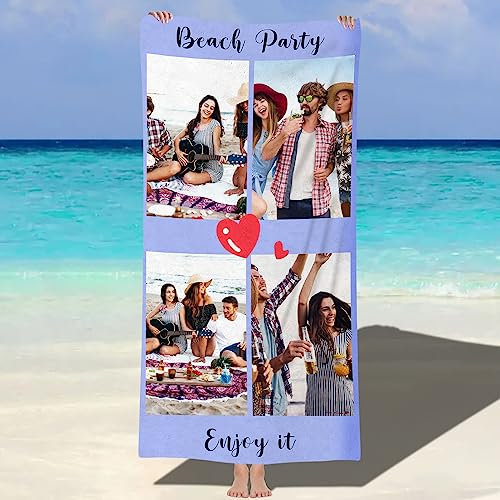 SearchI Personalisiertes Strandtuch mit Foto 76x152cm,Sandfreie Mikrofaser Strandtuch mit Eigenem Foto Name,Schnell Trocknende Badehandtuch Personalisierte Geschenke für den Strand, Reise, Sauna