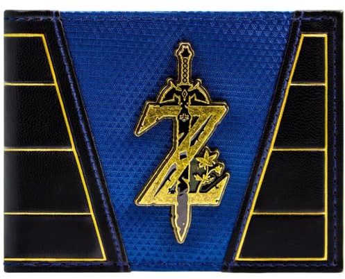 Zelda Breath of The Wild Emblem Master Sword Wallet Bi-Fold ID & Card Holder, Blue