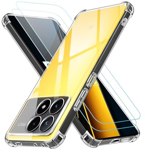 iVoler 3 in 1 Cover per Xiaomi Poco X6 PRO 5G con 2 Pezzi Pellicola Vetro Temperato, Trasparente Antiurto Custodia, Sottile Morbida in Silicone TPU Protettiva Case