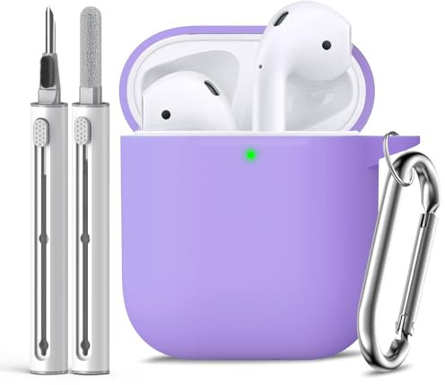 Inesore Compatible with Airpods Cases Cover, Soft Silicone Protective Case for Apple AirPods 2nd/1st Generation Charging Case with Keychain and Cleaner Pen, for Women Men-Purple