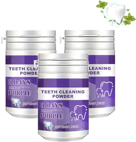 3 Days Purple Teeth Whitening Powder, Teeth Whitening Pulver für weiße Zähne,Zahnaufhellung und Bleaching Pulver mit sichtbaren Reinigung Effekt | Zähne aufhellen - kosmetische Zahnreinigung (3PC)
