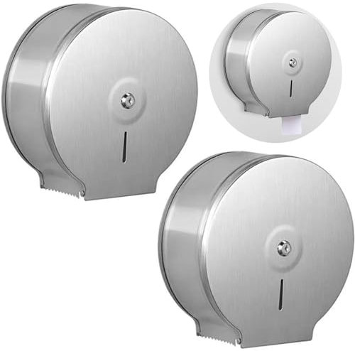 Jumbo Toilettenpapierspender, Große Rolle Wandmontage Edelstahl Wasserdichter Toilettenpapierhalter Badetuchspender mit Schloss Schlüssel (2 Stück)