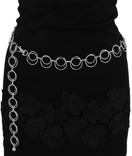 Milakoo Double Ring Link Chain Waist Belt for Women Silver Boho Fashion Accessories for Dress Chain