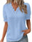 Tee Shirt Femme Col V Dentelle Tunique Femme Grande Taille été Léger Chemise Femme Chic Et élégant Manche Courte Blouse Top Haut Femme Ete Fluide Pas Cher Fashion Soiree (Bleu, 3XL)