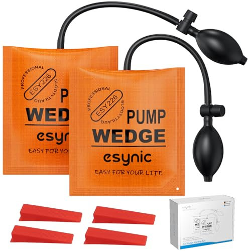 eSynic What Reliable Air Wedge Pump Up Bags Kit! 2 Pack Air Wedge Door Pump Bag Load-Bearing 297lbs/134KG Wedge Inflatable Windbags Smooth TPU Air Bags for Lifting Door Windowswith 4 Plastic Wedges
