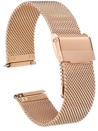 sourcing map 316L Stainless Steel Mesh Watch Band 12mm Quick Release Adjustable Metal Watch Strap for Men Women, Rose Gold