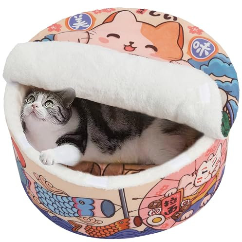 寵幸 Ramen Noodle Hunde- und Katzenbett, hält warm und super weich, kreatives Haustiernest für Hauskatzen, abnehmbares, waschbares Kissen für kleine, mittelgroße und große Hunde und Katzen