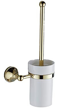 Escobilla, Portaescobillas de Inodoro con Taza de Cerámica Caddy, Colgador de Latón Montado en la Pared, Juego de Accesorios de Limpieza de Baño Dere Dorado