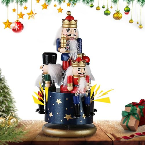 Spieluhr, lustige hölzerne Spieluhr, Weihnachtsmusikbox, bunte weihnachtliche Nussknacker-Figuren, rotierende Weihnachtsdekorationen, Spieluhr mit Nussknacker-Design, drehbare Weihnachtsmusikuhr