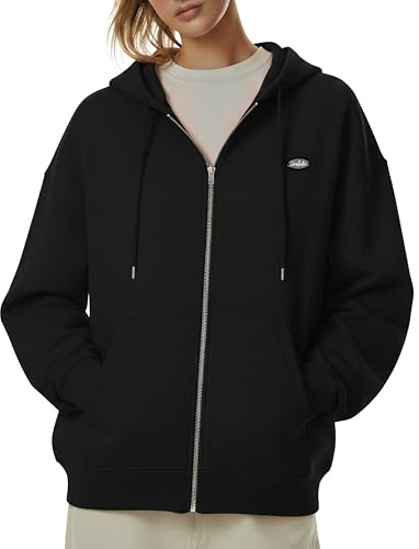 SMILODOX Zip Hoodie Damen Eda, Oversize Kapuzenpullover mit seitlichen Taschen, weicher elastischer Stoff, Langarm Hoody, Bequem und Vielseitig Kombinierbar, Optimal für Sport, Streetstyle und Alltag