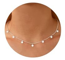 Halora Kette Silber Damen, Halskette Silber Perlenkette Damen Kette mit Perle Choker Frauen Schmuck Valentinstag Geschenke für Sie Pearl Necklace
