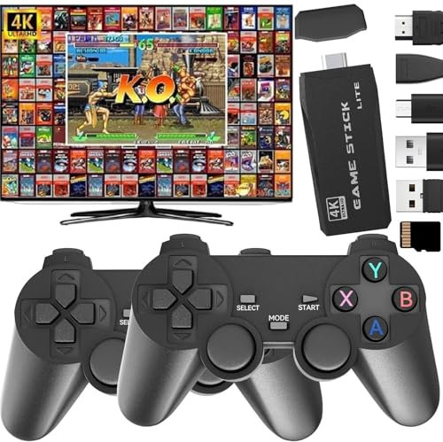 Retro Konsole Spielkonsole Game Stick, Retrolink 20.000+ Spiele mit 2 Wireless Controller, Retro Konsole Plug & Play Game Stick TV HDMI, Geschenk für Erwachsene & Familien (T-MAX)