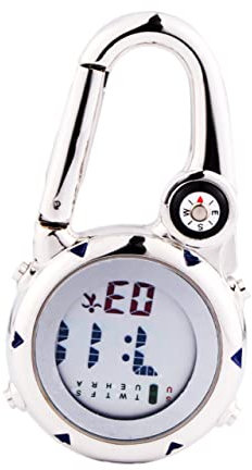 BESPORTBLE Karabiner Uhr Hängeuhr Aus Edelstahl Und Glas Mit Datum Wecker Und Kompassanzeige Stoßfest Nachtleuchtfunktion Für Outdoor-aktivitäten Blau