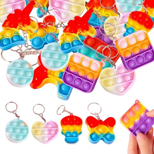Porte-clés Pop, 20PCS Mini Fidget Jouet Porte-clés,Coloré Silicone Squeeze Pop Bubble Fidget Bulk Jouets Sensoriels, Pour Autisme, Enfants Adultes