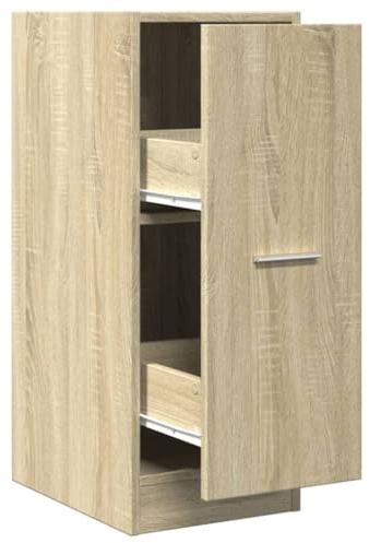 Yamxder Apothekerschrank Sonoma Eiche 30x41x77,5 cm Holzwerkstoff mit 2 Schubladen, robuster Mehrzweckschrank mit Metallauszug, Modernes Design für Küche Büro Flur und Balkon