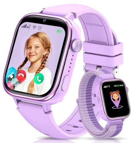 SWGOTA Smartwatch Kinder mit GPS und Telefon, Kinder Smartwatch mit GPS Schulmodus, Kids Smart Watch mit Voice Chat SMS, lP68 Wasserdicht Schrittzähler Wecker SOS (Lila)