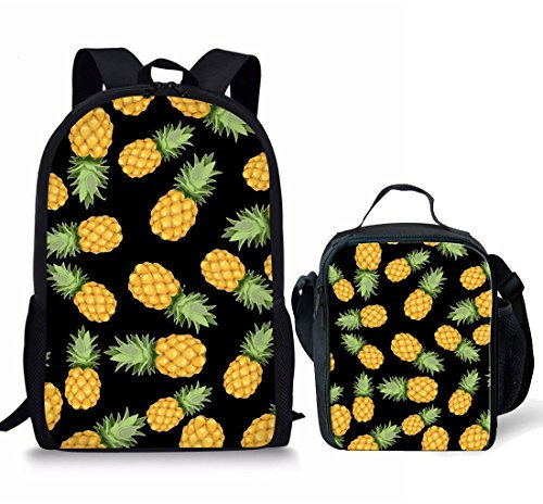 showudesigns Schule Rucksack + Isolierte Schulter Lunch Box für Kinder Kinder, Neopren, Pineapple 3 Set, S