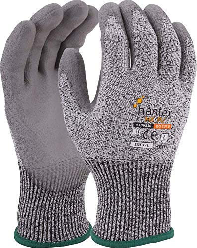 10 Pairs of Hantex® HX3-PU Cut Resistant Level 3 B Gloves HPPE PU Palm Breathable Light WT (9 / Large)