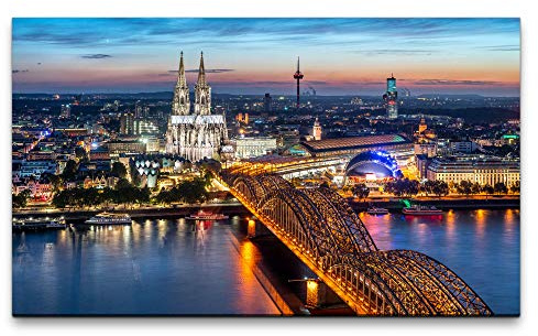 Paul Sinus Art Bilder XXL Köln Skyline 120x70cm Wandbild auf Leinwand