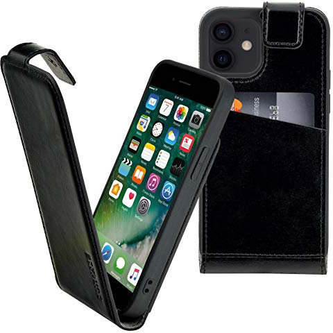 Suncase Original Flip-Style (Ultra-Slim) kompatibel mit iPhone 12 (6.1) Hülle Ledertasche Tasche Schutzhülle Case Cover Hülle in schwarz