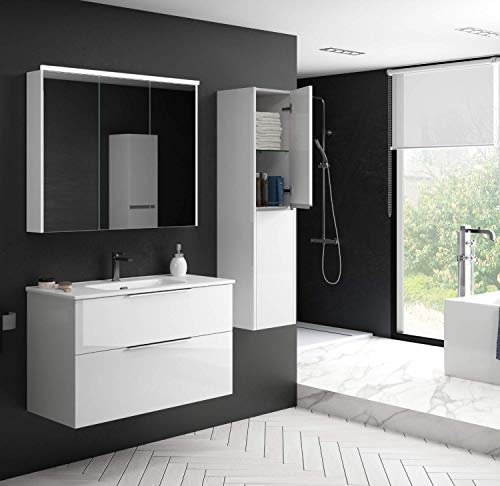 Mueble de Baño Suspendido con Lavabo Cerámico Galsaky | 2 cajones con Cierre Amortiguado y Organizador| Guías Hettich Medidas (70 cm, Blanco Brillo)