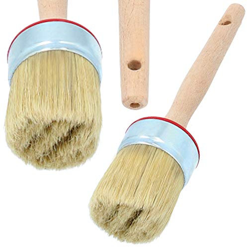 PAINTO Runde Malerpinsel mit Holzgriff & Messingzwinge | Rundpinsel Pinsel für Lack Farben Beizen Lasurpinsel Lackierpinsel Holz Werkzeuge Borstenpinsel zum Streichen (40 mm)