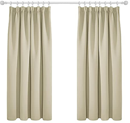 Deconovo Vorhang Blickdicht Verdunkelung Dicke Gardine Thermovorhang Kinderzimmer, 138x132cm(HöhexBreite), Beige, 2er Set