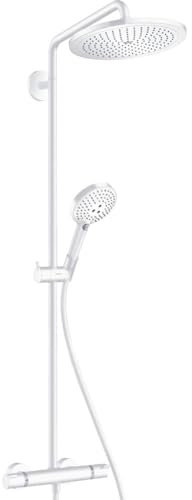 hansgrohe wassersparendes Duschsystem Croma Select S Showerpipe 280 Regendusche (Duschkopf, Duschstange, Thermostat, Schlauch, 3 Strahlarten) Mattweiß