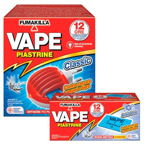 Vape Diffusore Elettrico a Piastrine con 10 Piastrine + 30 Piastrine di Ricarica Antiodore Repellente Antizanzara contro Zanzare Comuni e Tigre Presidio Medico Chirurgico