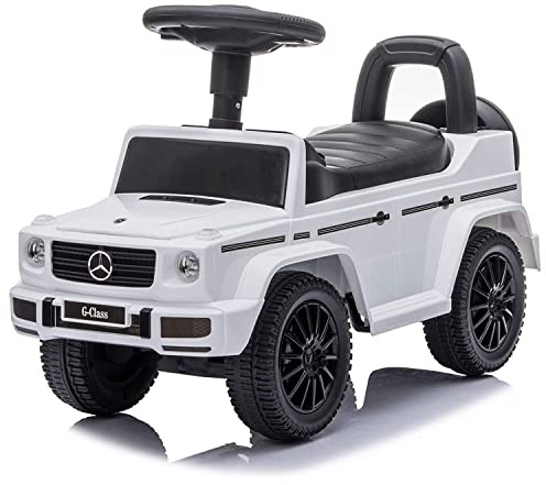 Best Ride On Cars Kids Outdoor Stroller Mercedes G-Wagon Push Car with Working Lights, Horn, and Music for Ages 1 to 3 years, White