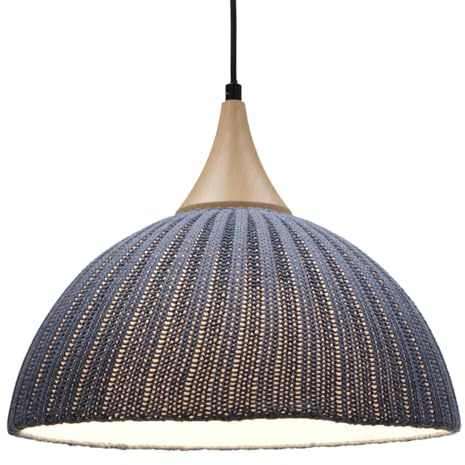 Moderne Deckenleuchte aus gestrickter Baumwolle, rund, Sukumo taubenblau | Sanftes Licht, gemütliche Atmosphäre, vielseitig einsetzbar, stilvolles Design