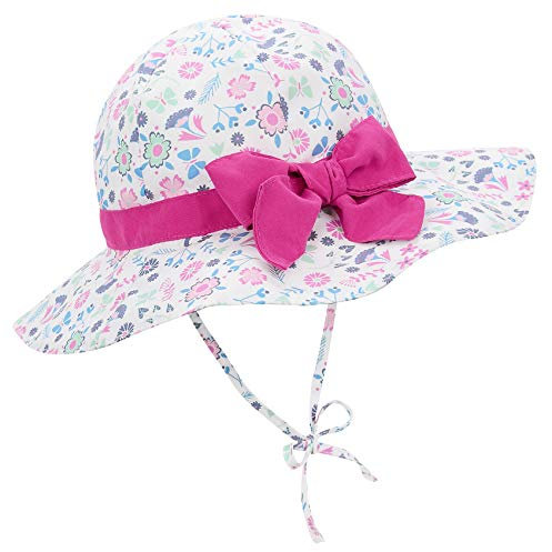 Durio Sonnenhut Baby Mädchen Jungen Kinder Sonnenschutz UPF 50 Sommer Kinderhut Fischerhut mit Breite Krempe Weiße Blumen 12-24 Monate