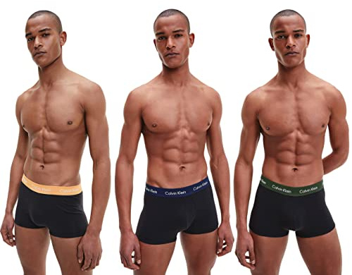Calvin Klein Herren 3er-Pack Unterhosen mit niedriger Taille, Baumwoll-Stretch Retroshorts, Orange/Blue Shadow/Green, L