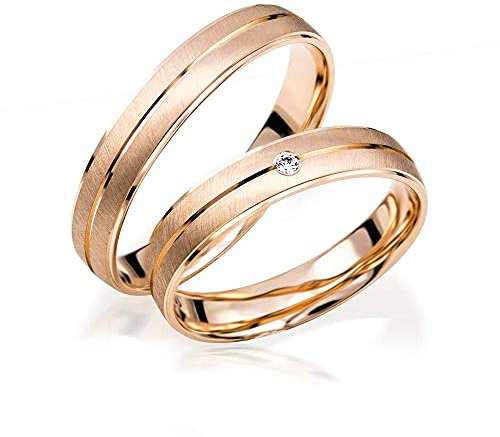 JC Trauringe Gold 585 Paarpreis Poliert & Matt I Traumhafte Eheringe breit 4 mm I Edle Partnerringe Rotgold mit Gravur in edler Schatulle I 2 Hochzeitsringe Herrenring & Damenring mit Stein I J186