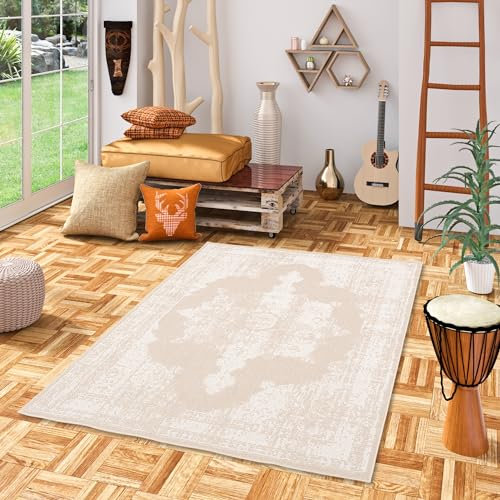 In & Outdoor Flachgewebe Sisaloptik Natur, Terrasse und Balkon Teppich Marbella Vintage Orient Beige in 5 Größen