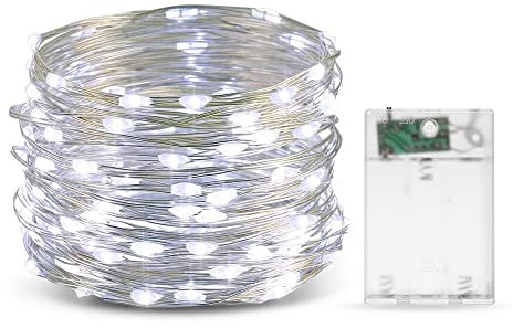 Leuchtende Ketten, 10 m, 100 LEDs, batteriebetriebene LED-Lichterkette, wasserdichter leuchtender Draht, tragbare Lichterketten für Schlafzimmer, Garten, Zuhause, Party, Hochzeit (kaltes Weiß)