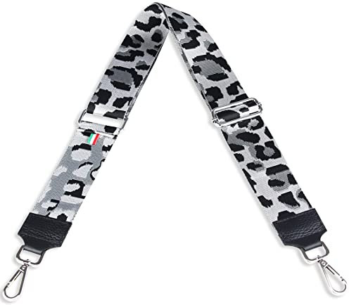 Schultergurt 5cm breit, Made in Italy, Schulterriemen für Taschen und Handtaschen, verstellbarer Taschengurt für Damen und Herren, DIY Zubehör Leo Grau