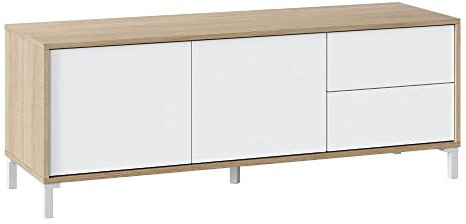 Mobelcenter - Mueble de TV Brooklyn - Mueble Televisión Blanco y Roble Canadian - Mueble Televisión Diseño Nórdico - Medidas: 130 cm Ancho x 47 cm Alto x 41 cm Fondo - (Mueble TV) - 1275