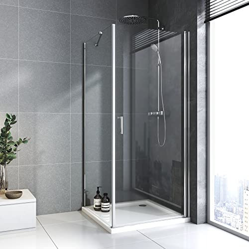 BD-Baode Duschkabine Eckeinstieg 90x90cm Pendeltür mit Seitenwand 6mm NANO Beschichtung ESG Glas Schwingtür Duschabtrennung Dusche Duschwand Höhe 195cm