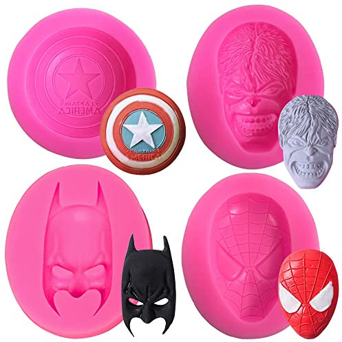 MEZHEN Moldes de Pastel de Silicona Fondant 3D Superhéroe Moldes de Silicona Superhero Decoración de Tartas Chocolate Moldes Decorar Pasteles Gelatina Dulces 4 piezas