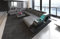 XXL Sofa Wohnlandschaft Ravenna Ledersofa U Form - mit LED Beleuchtung, verstellbare Kopfstützen, Recamiere/Lederfarben wählbar/Ausrichtung wählbar (Ottomane rechts, Grau-Schwarz)