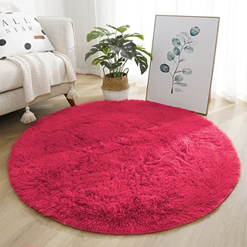 Lifup Tappeto Peloso Morbida Soffici Antiscivolo Tappetino a Pelo Lungo Rotondo per Soggiorno Camera da Letto fucsia 100 cm